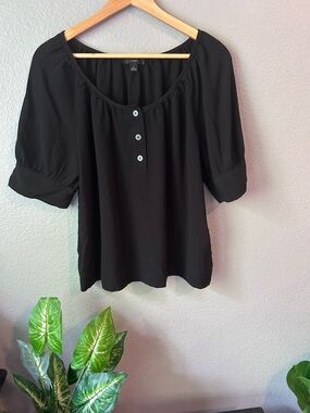 J. Crew Black Scoop Neck Button-Front Blouse